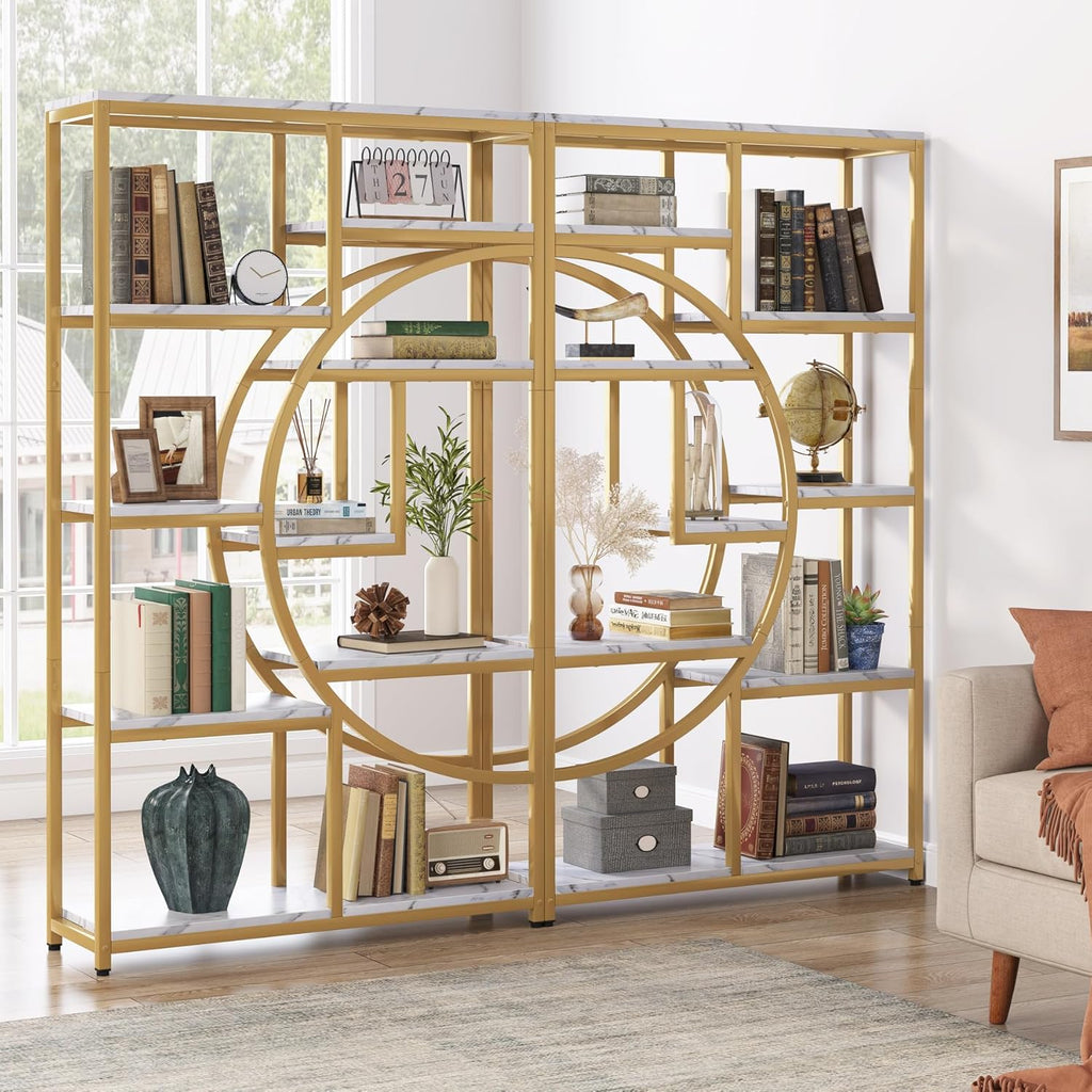 Tribesigns Industrial Bookshelf Bookcase with 9 Open Shelf (Gold)