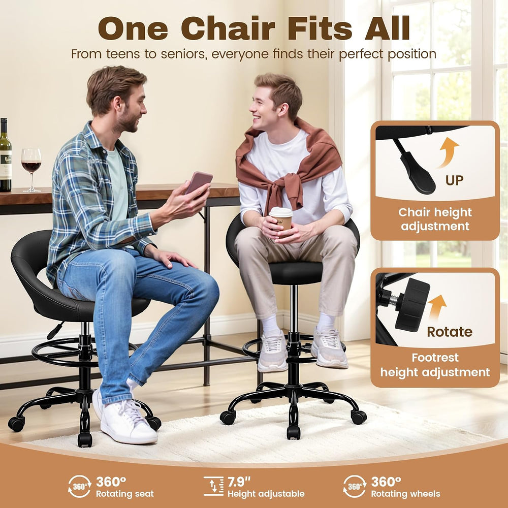 BESTFAIR Office Drafting Chair, Counter Height Bar Stools with Back Support