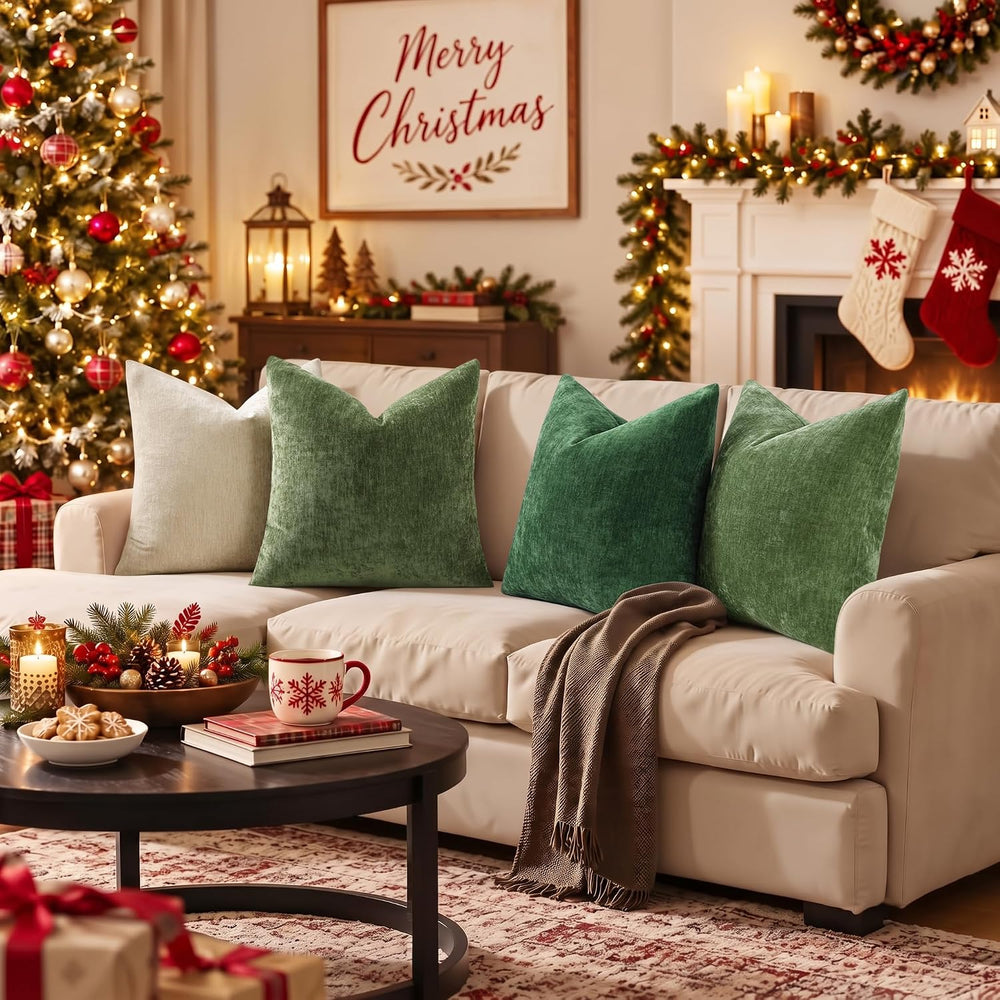 decorUhome Christmas Olive Green Throw Pillow Covers 24X24 Set of 2