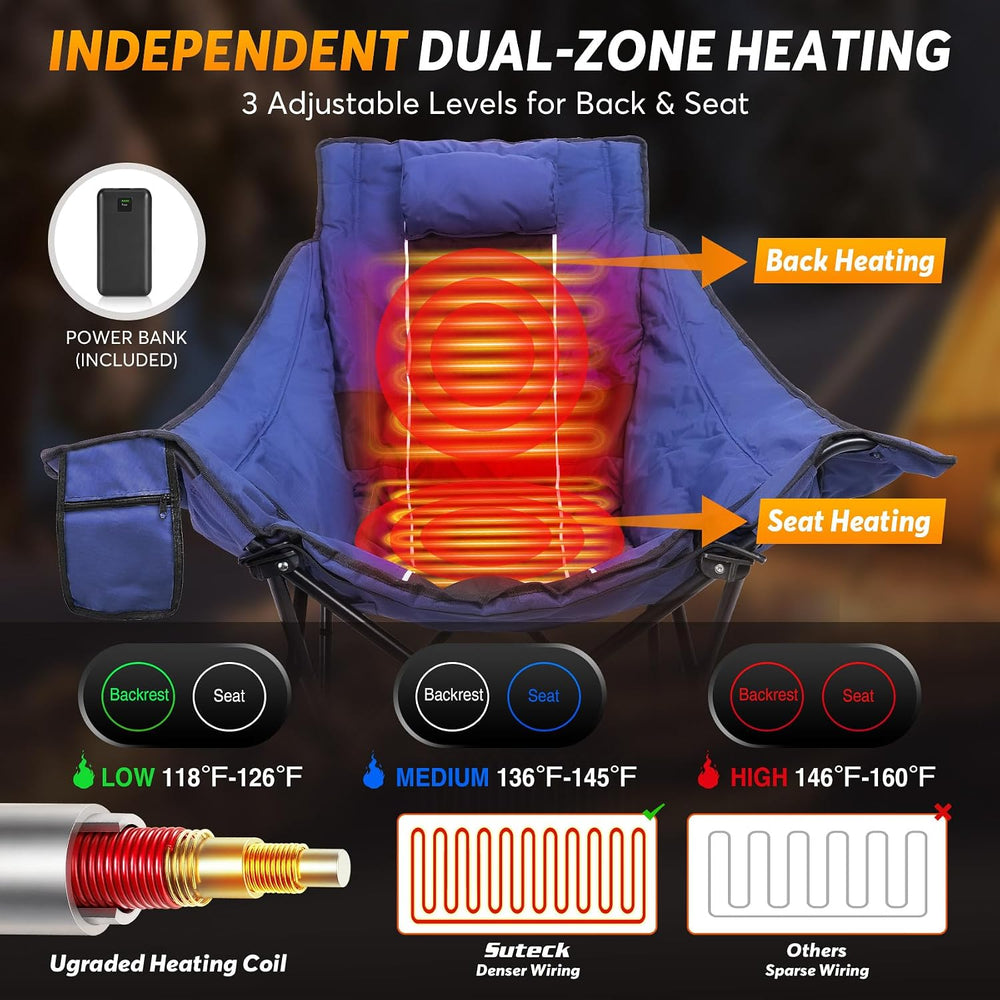 Suteck Heated Rocking Camping Chair, Rocker Camp Chairs with Power Bank