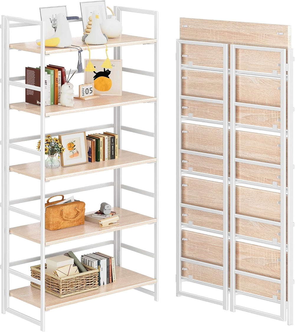 4NM No Assembly 5 Tier Collapsible Book Shelves, 51.2" H x 23.6" W ...