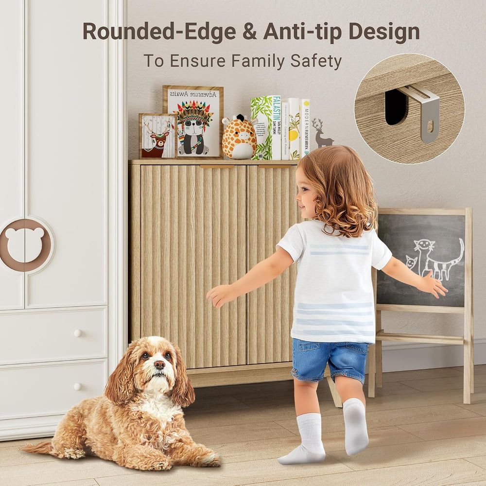 Sideboard Cabinet, Small Buffet Cabinet, Modern Fluted Storage Cabinet with A...