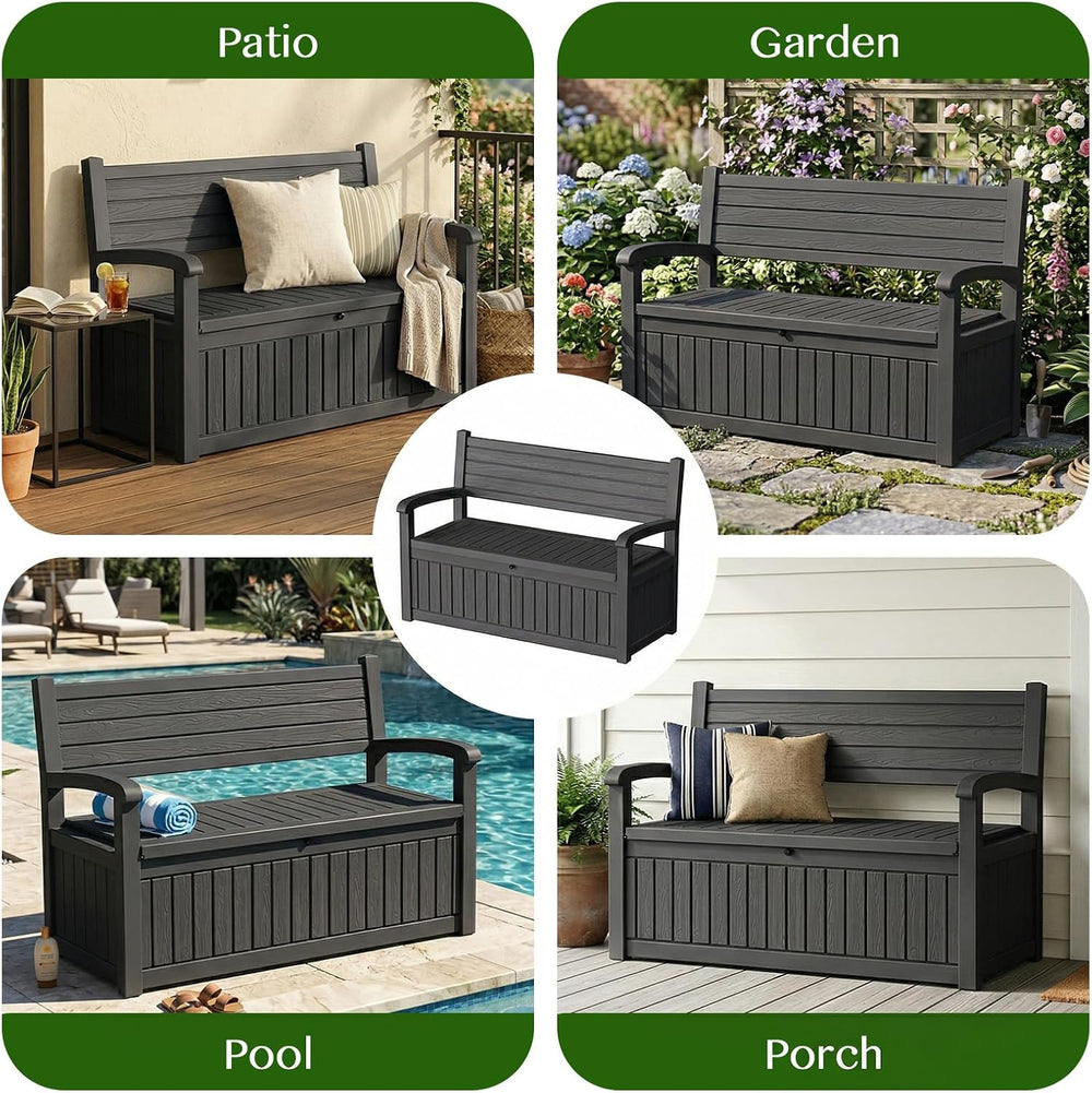 120 Gallon Outdoor Storage Bench, Lockable Patio Storage Bench, Black