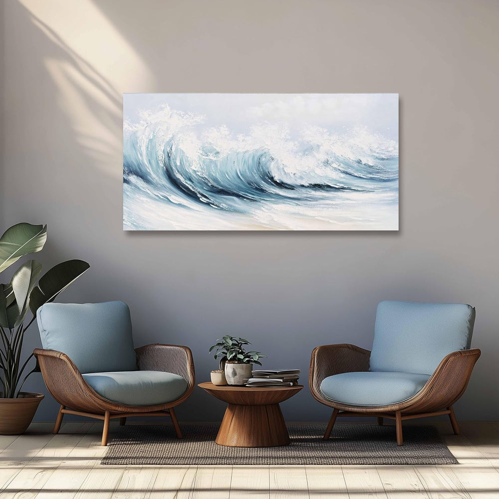 Belmrxne Coastal Wall Decor White Wall Art Ocean Artwork Textured Canvas Pain...