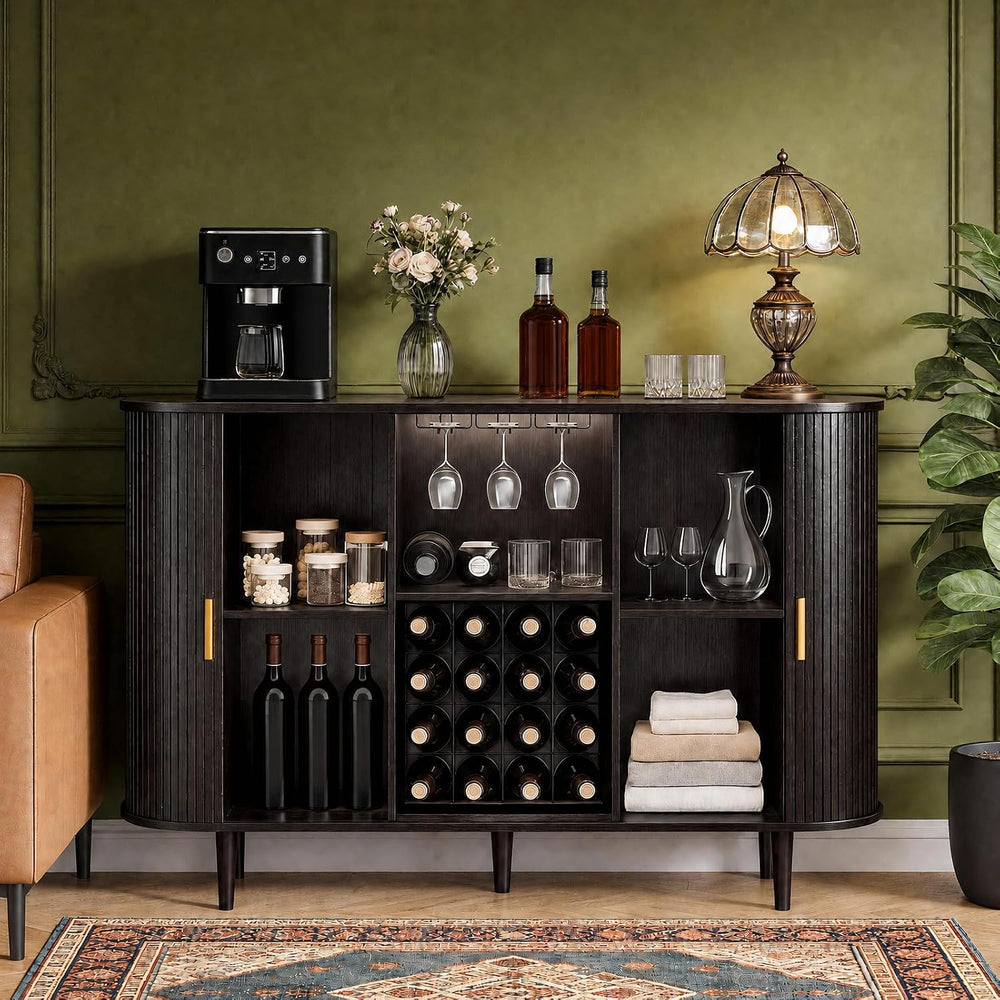 Wine Bar Cabinet with Storage: 55" Kitchen Coffee Bar Cabinet with Wine ...