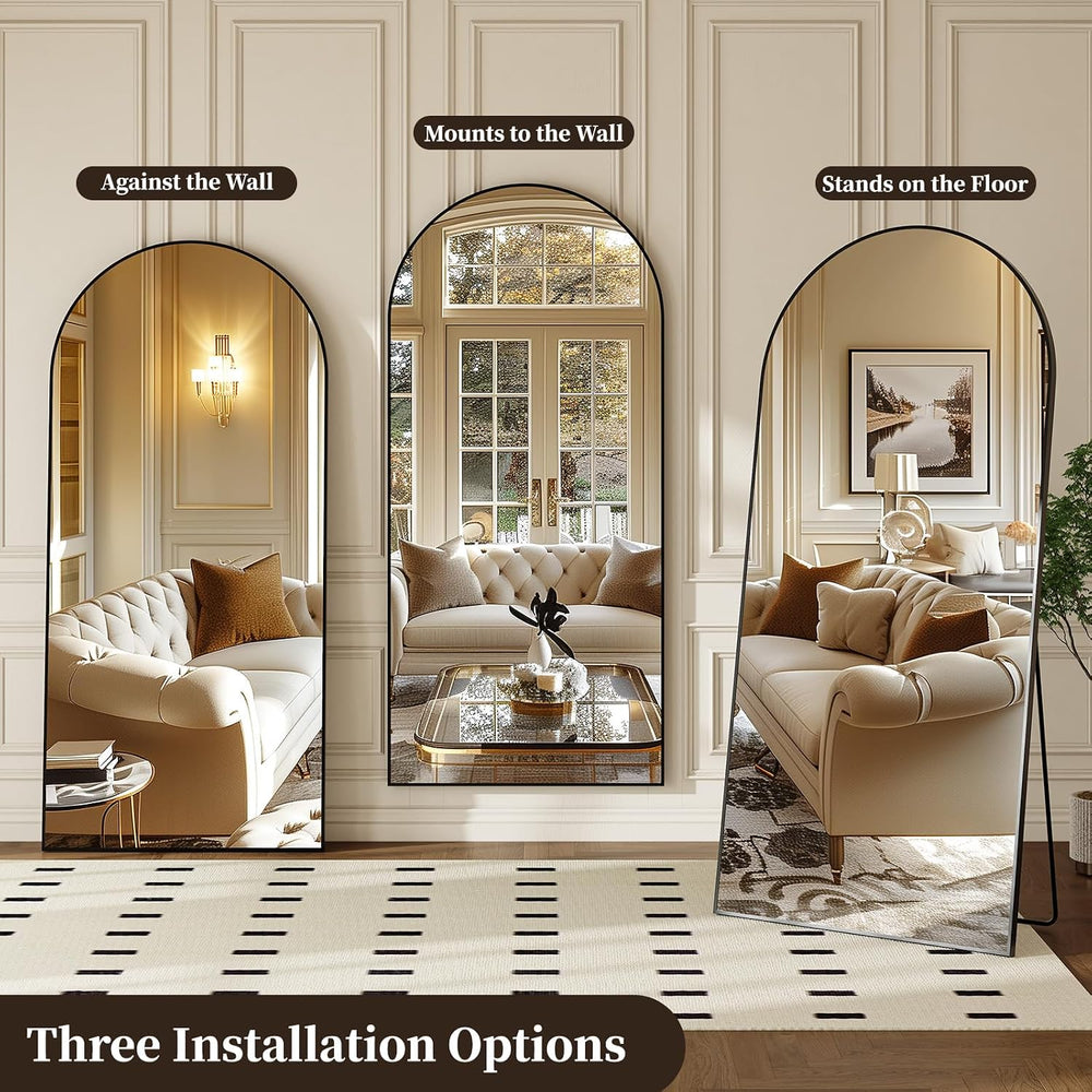 Krymnar 57"x21" Arched Full Length Mirror, Brushed Black Aluminum F...