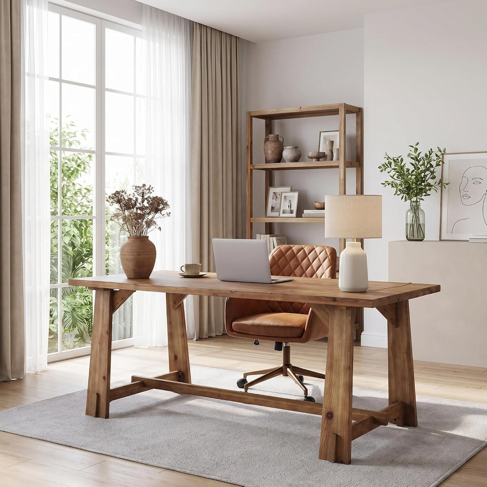 LITTLE TREE 63" Long Large Wood Desks, Farmhouse Office Desk