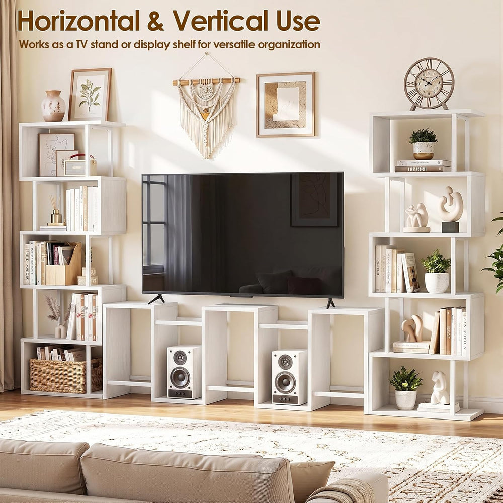 Housolution 6 Tier 57.5" Tall S Shaped Geometric Bookshelf, White