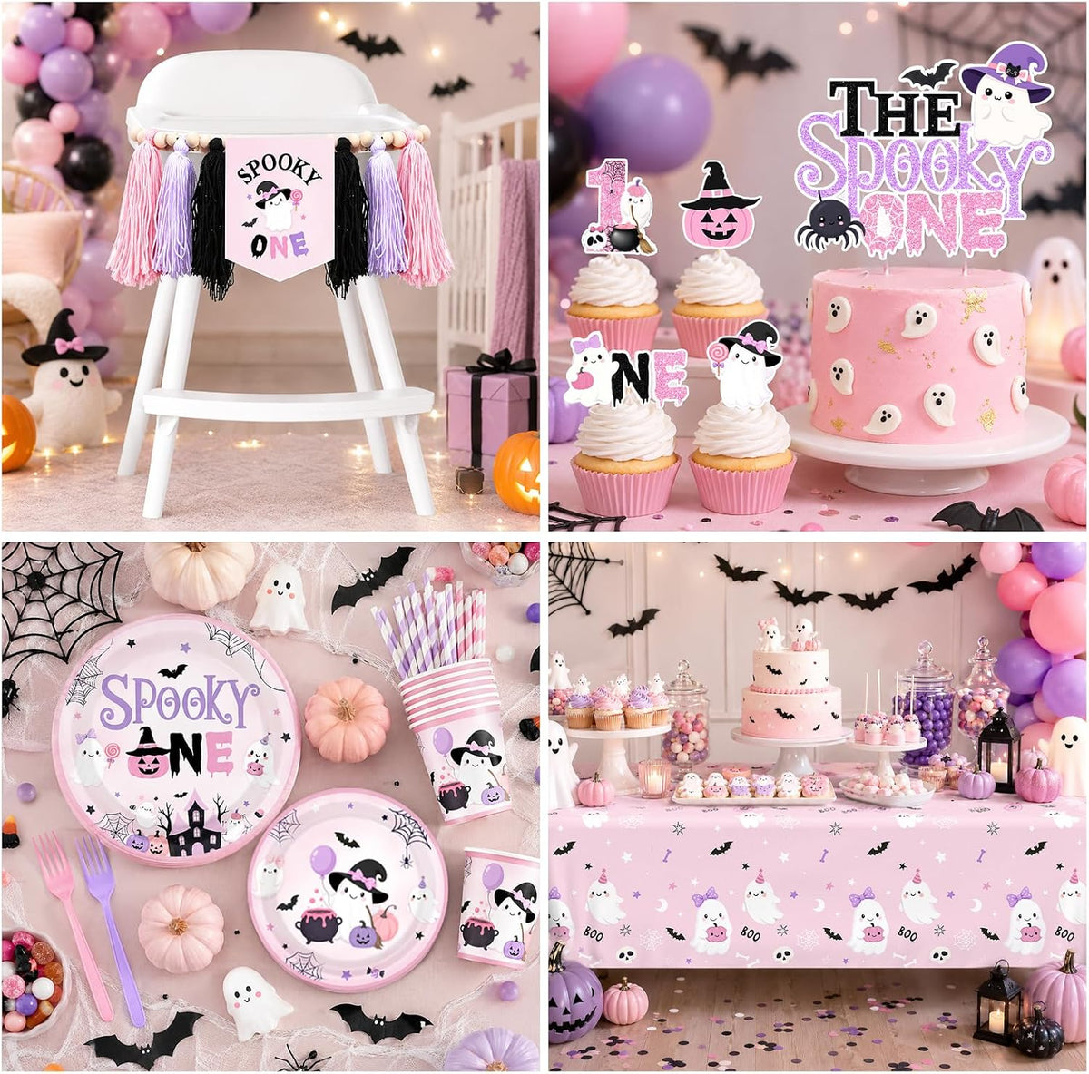 Spooky One Birthday Decorations Girl 274Pcs Pink Halloween 1st Birthday Kit