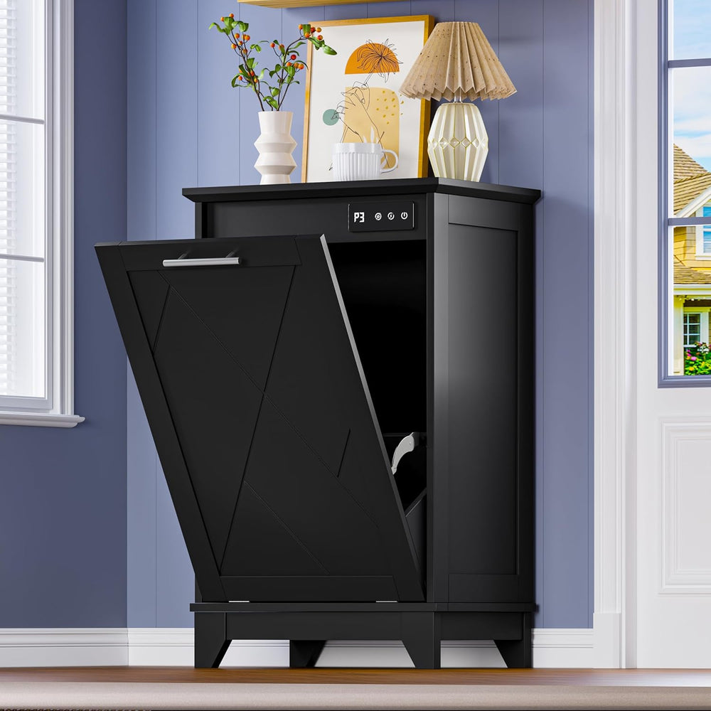 BORNOON Tilt Out Trash Can Cabinet, Hidden Trash Can Cabinet with Odor Contro...
