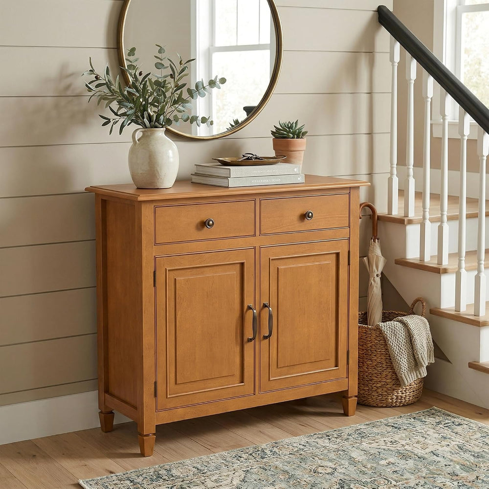 SIMPLIHOME Connaught 40" Solid Wood Cabinet in Light Golden Brown