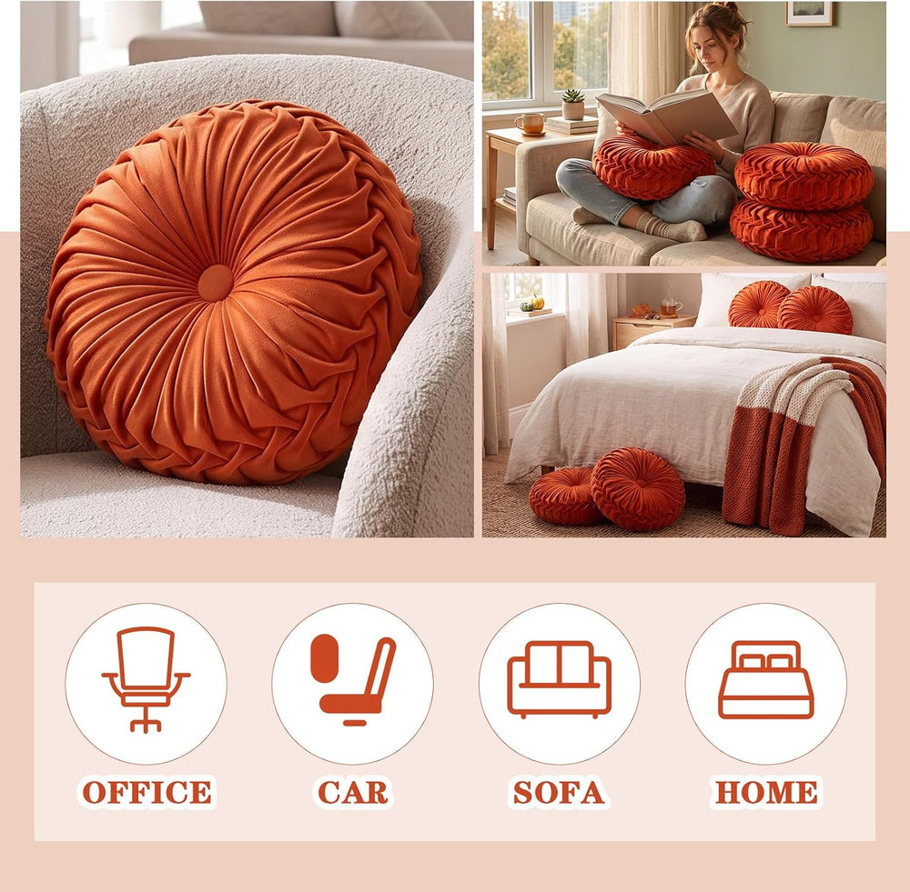 Drydiet 2 Pcs Round Throw Velvet Pillow (Rust, 15'')