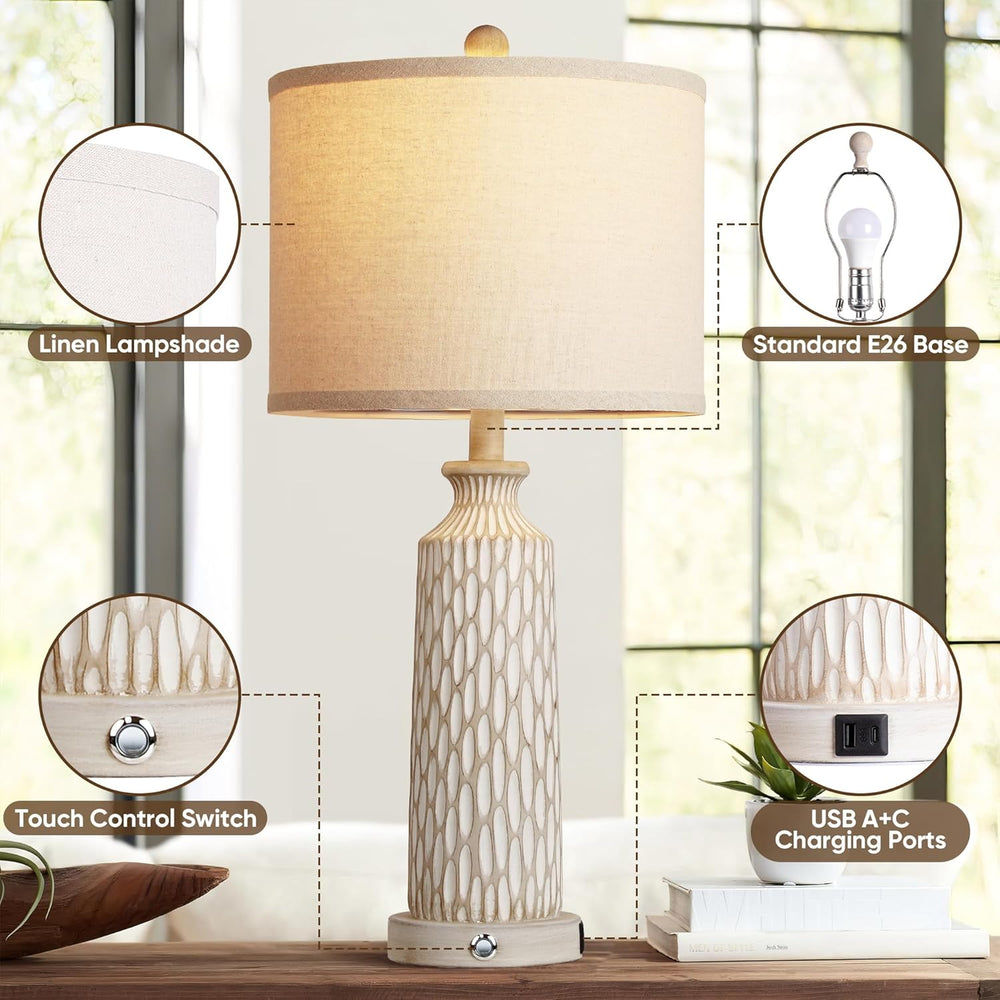 QiMH 26" Lamps for Bedroom, Farmhouse Table Lamp Set of 2, Off-White