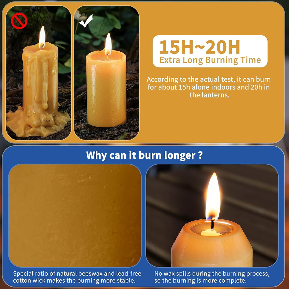 20Pack Natural Beeswax Candles, 15H+ Emergency Lantern Candles, 3.1 x 1.3