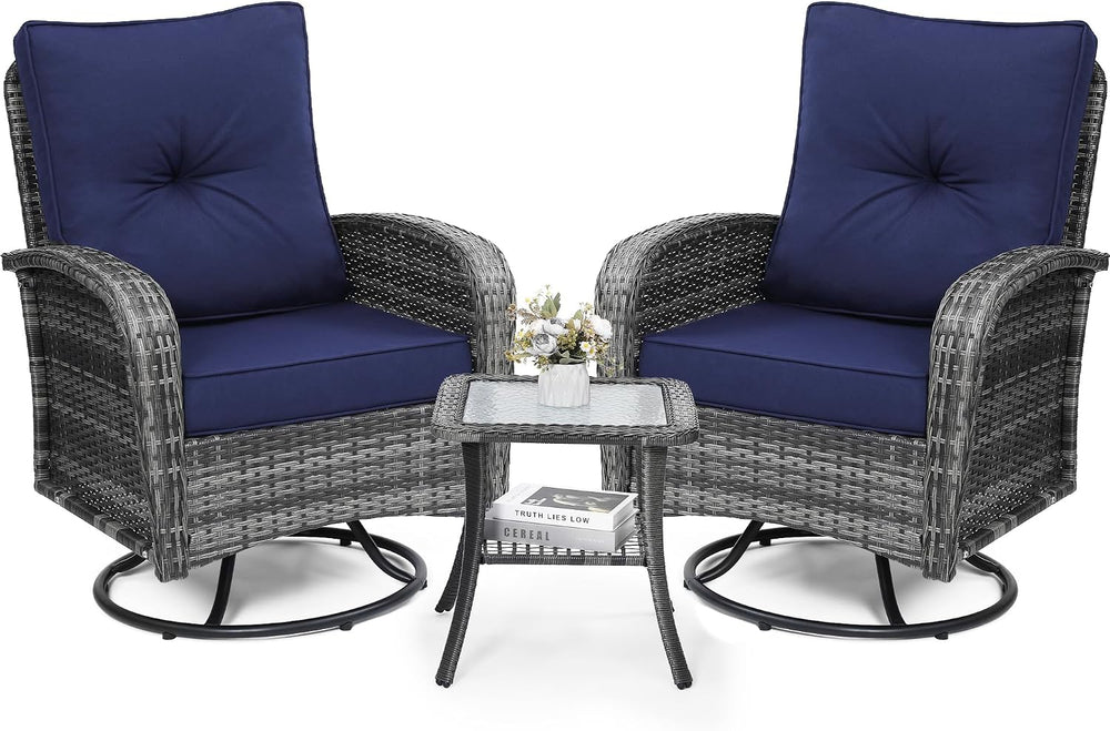 wildformers Luxury Outdoor Swivel Wicker Glider Patio Chairs with Table Set