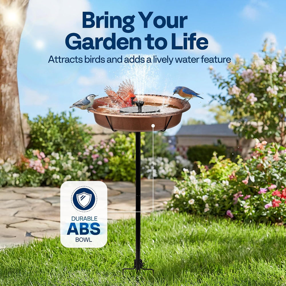 VIVOHOME Oval Bird Bath with Solar Fountain and Metal Ground Stake, Bronze