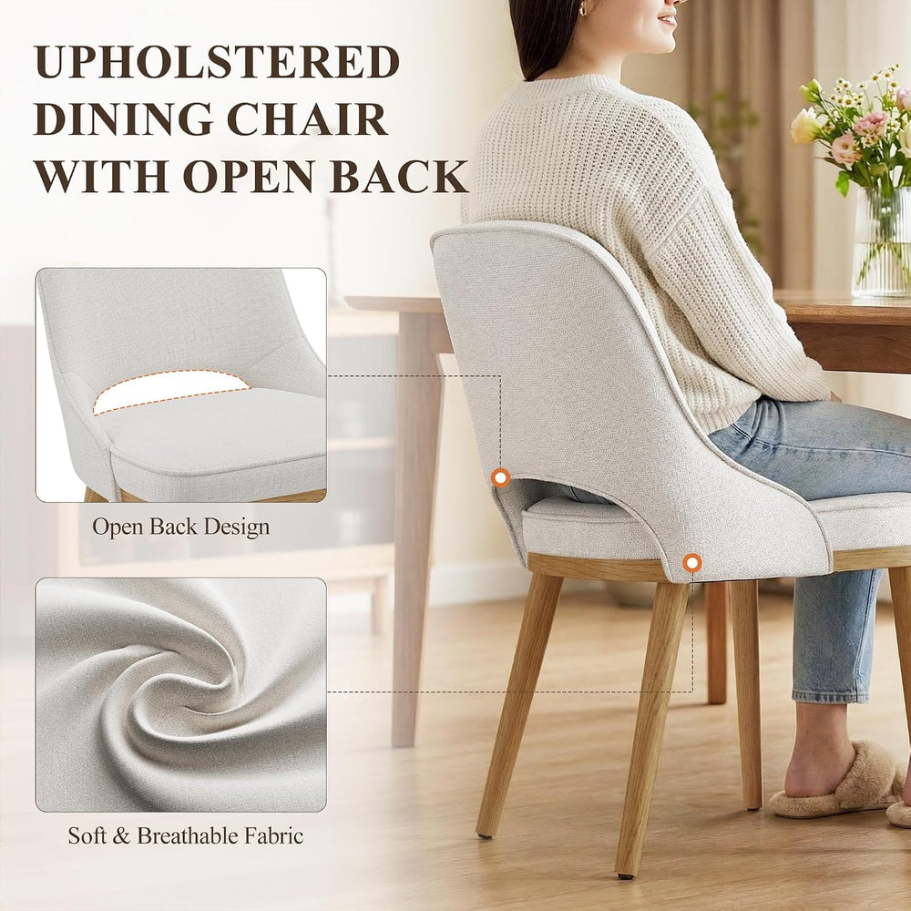 Modern Upholstered Chairs, Curved Open‑Back Fabric Kitchen Chairs(Set of 4)