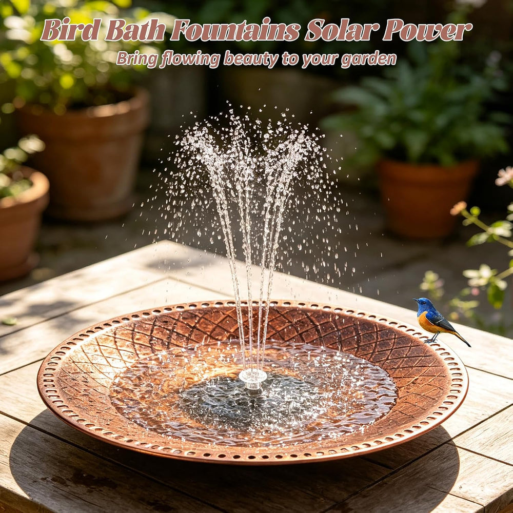 19.6" Large Bird Bath with Solar Fountain, LED & Battery Metal Birdbath