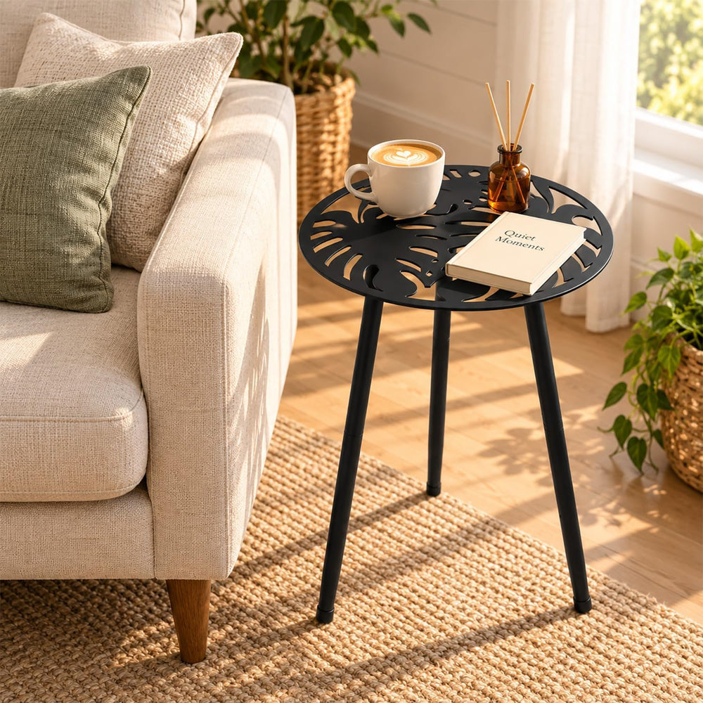 2-Pack Small Metal Side Tables Outdoor Patio Round Accent Table Modern Indoor...