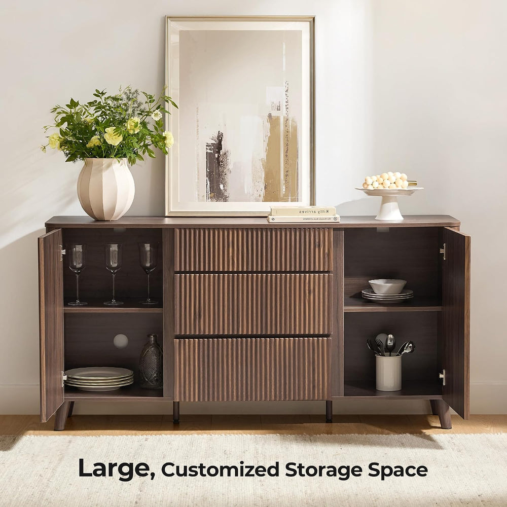 CHITA 62" Fluted Sideboard Buffet Cabinet with 3 Drawers, Walnut