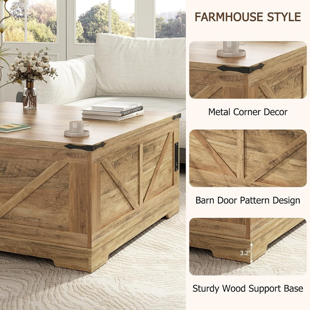 EAG 40" Large Lift Top Coffee Table with Storage, Light Walnut