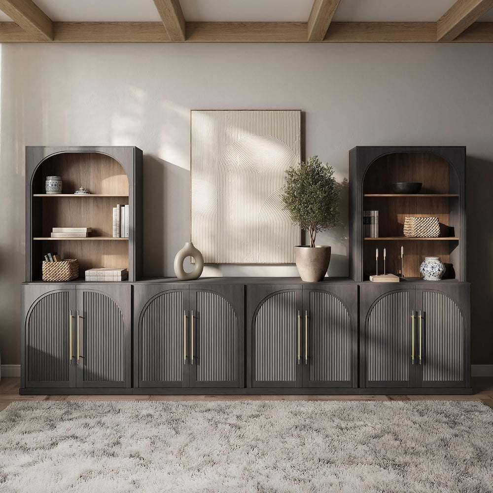 BELLEZE Jagger 130" Wall Unit 6-Piece Modular TV Stand - Ebony