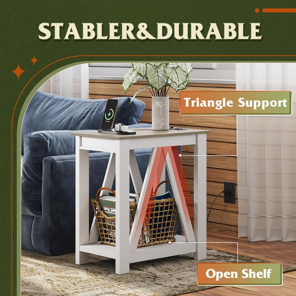 WLIVE Narrow End Table with Charging Station Farmhouse Side Table Slim