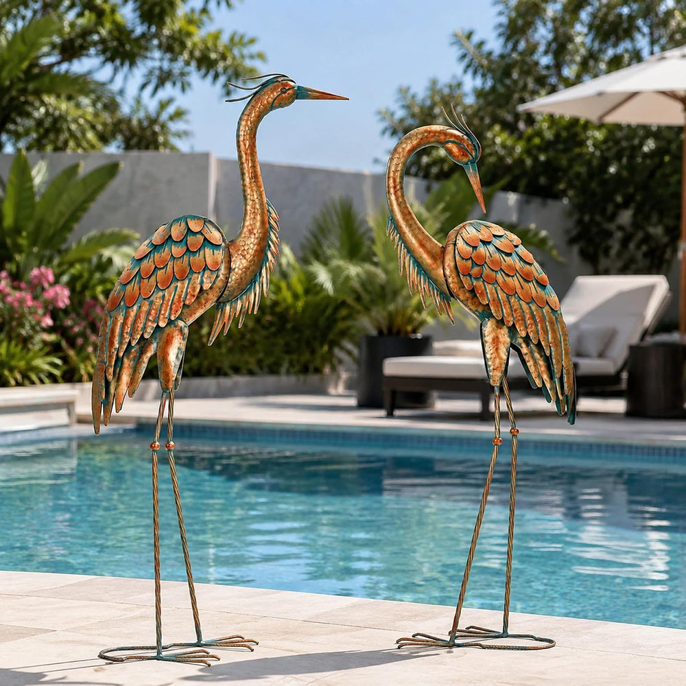 45.3" Heron Statues Outdoor,Extra-Large Metal Yard Art Set of 2