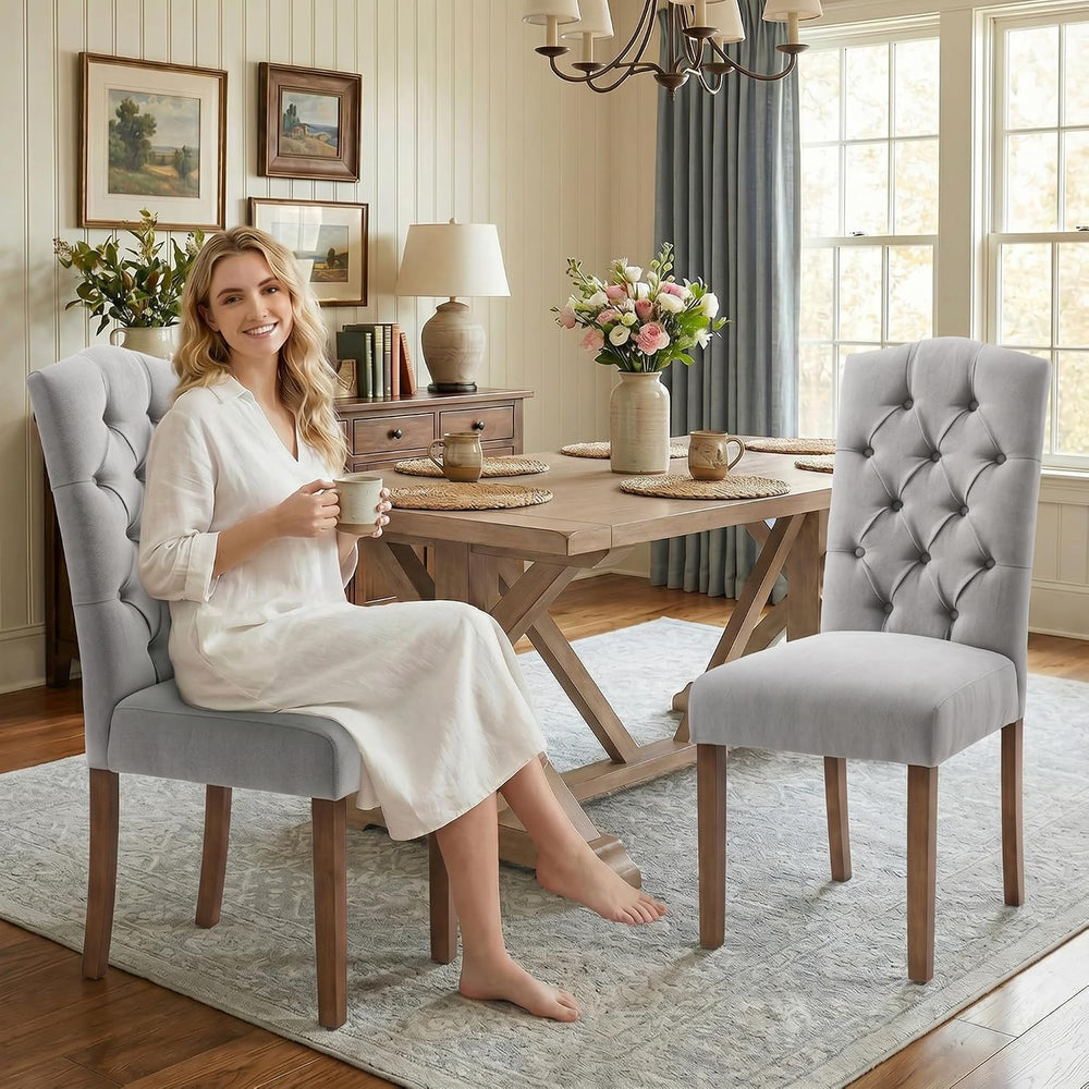 Tufted Dining Chair Fabric Button Upholstered Modern Kitchen Diner Set of 6