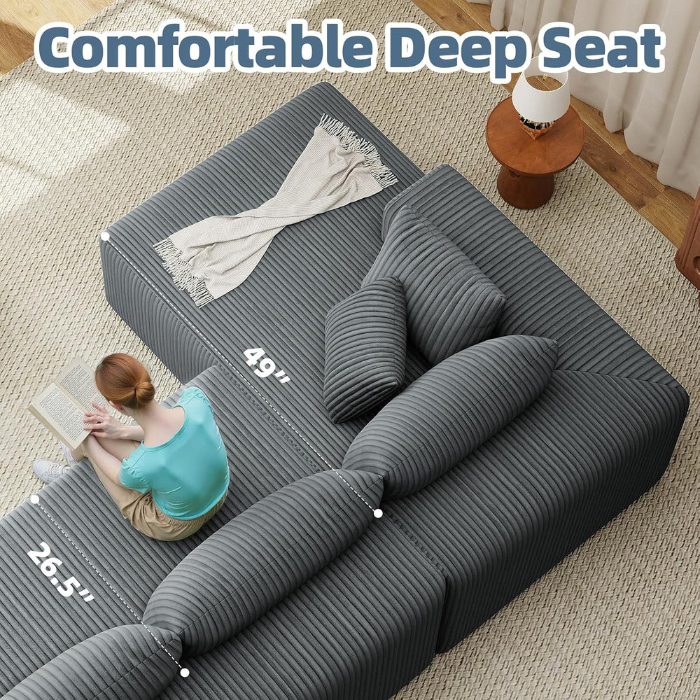 134'' Cloud Couch U-Shaped Sectional Sofa, Corduroy Boneless Couches
