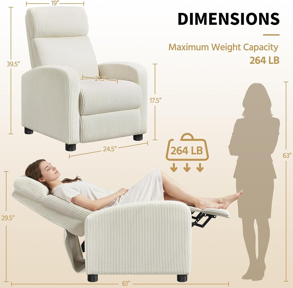 Yaheetech Recliner Chair with 3 Adjustable Angles Living Room Chairs Beige
