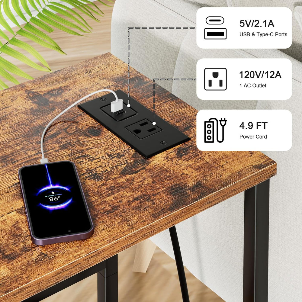 LOAKEKEL Small End Tables Set of 2, Side Table with Charging Station