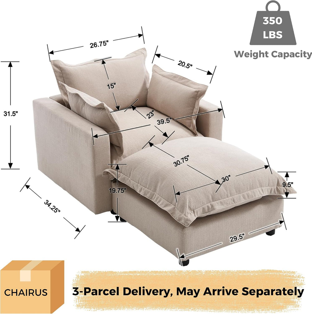 chairus 39.5" Chaise Lounge Chair Indoor with Ottoman, Upholstered Singl...