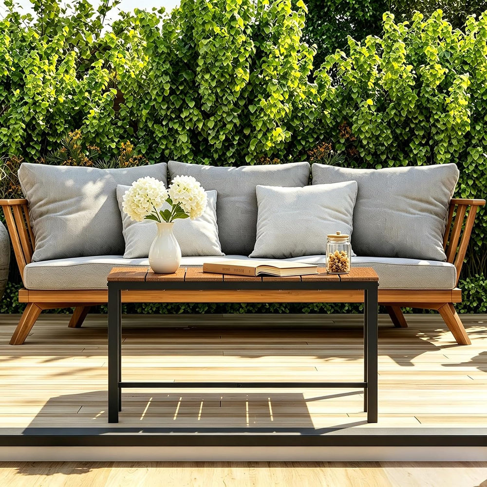 mapleway 33" Rustic Wood Patio Coffee Table Weather-Resistant Metal Frame