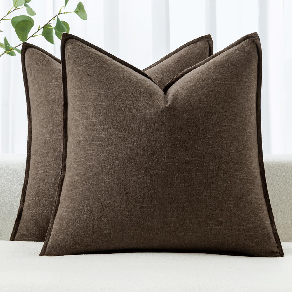 MIULEE Decorative Linen Euro Sham Pillow Covers 26x26 Dark Coffee Chocolate