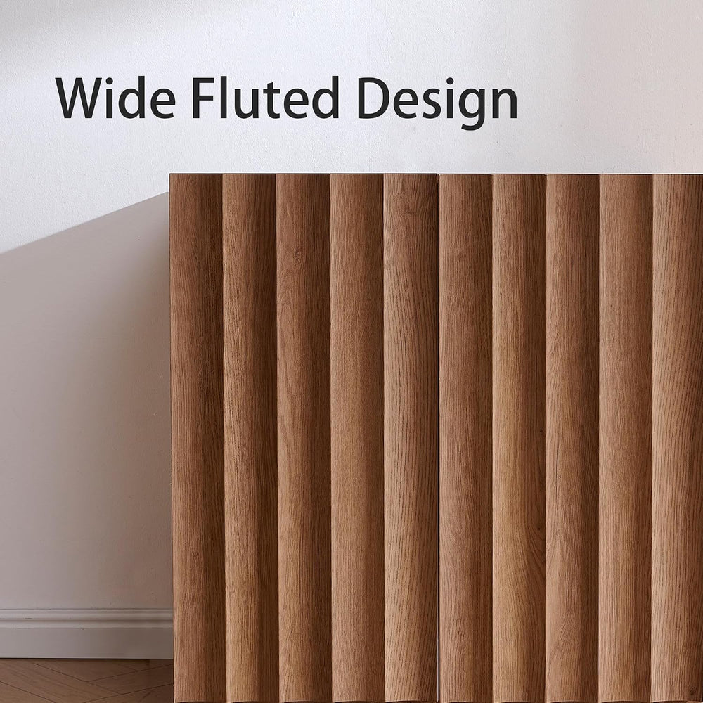 VividVibe Sideboard Cabinet, 62.74" Buffet Fluted Cabinet, Amber Oak