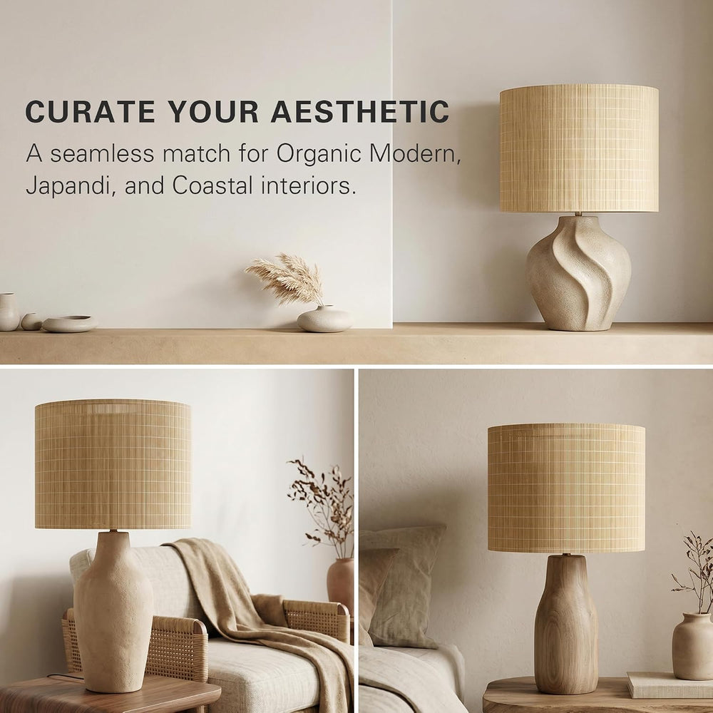 Bamboo Lamp Shades Set of 2, Handwoven Medium Drum Lampshades for Table Lamps...