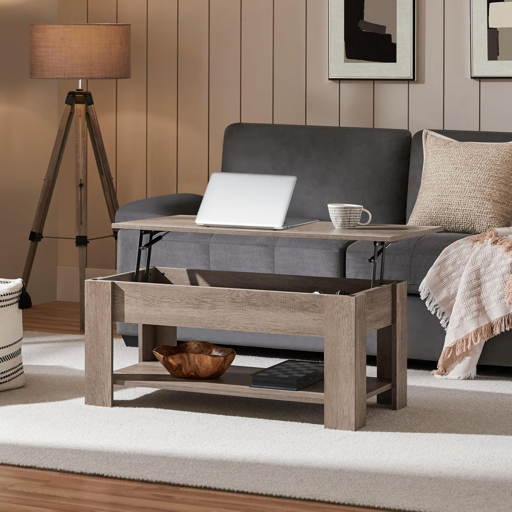 Yaheetech Lift Top Coffee Table with Hidden Storage & Shelf, Gray, 38.6&q...