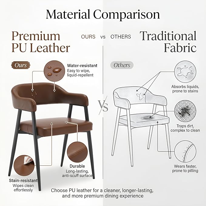 HNY Modern Dining Room Arm Chairs Set of 6, Retro Faux Leather Upholstered Barrel Dining Chairs with Arms Mid-Century Brown Accent Chair with Metal Legs, Open-Back Kitchen Side Chair for Living Room