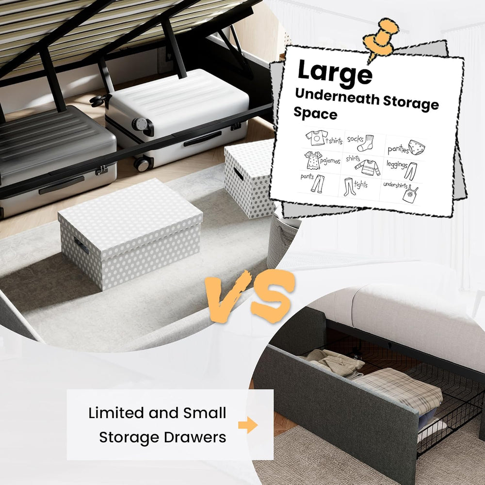 SHA CERLIN Queen Size Lift Up Hydraulic Storage Bed Frame Light Grey