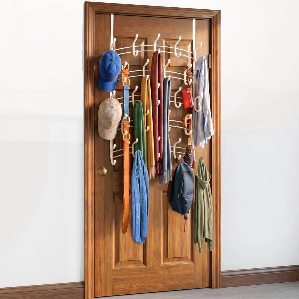 LYNK Professional® Home™ Over the Door Hooks - 46 Hook – Over the Door Coat Rack - Over the Door Hanger - Hanging Towels or Clothes - Bathroom, Bedroom, Laundry Room - Lifetime Ltd. Warranty, White