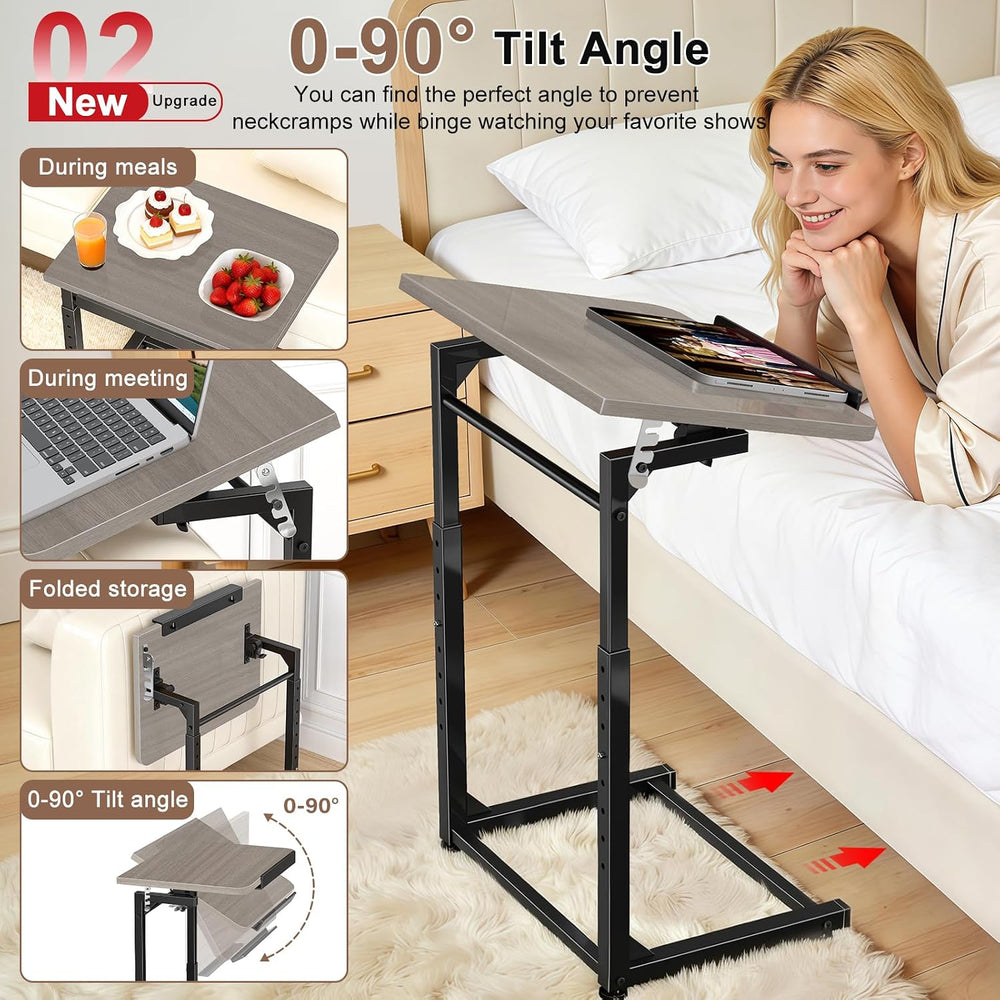Upgrade Tv Tray Table, 8-Level Adjustable Height Couch Side Table, 90° Tilt A...