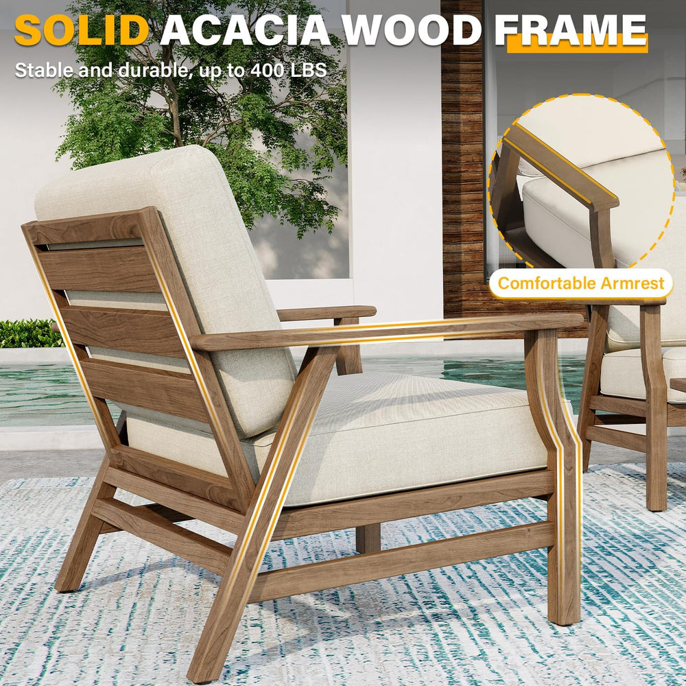 3 Piece Wood Patio Chair Outdoor Bistro Set, Outdoor Armchair All Weather Pat...