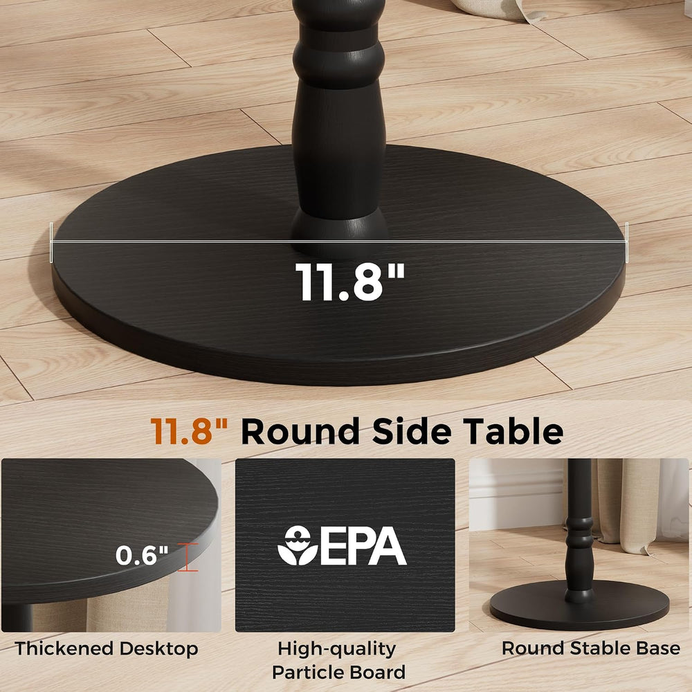 Homleke Round Side Tables Set of 2 with Solid Wood Pillar, Drink Tables