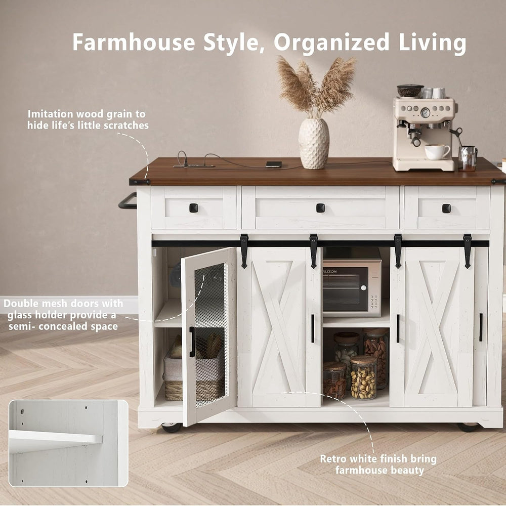LUMISOL Farmhouse Kitchen Island Cart with Drop Leaf & 3 Drawers, White