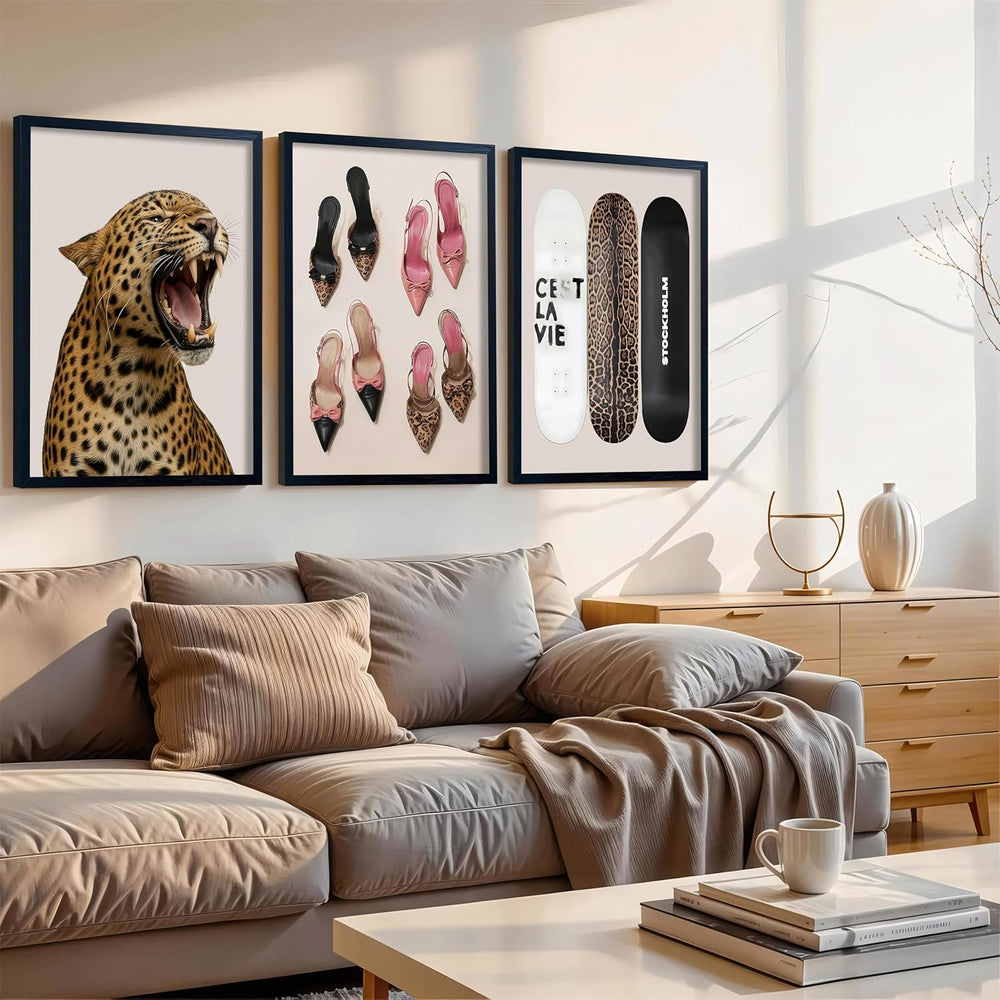 Stockholm Style Set of 3 Wall Art Set Leopard Print & Preppy Fashion Art ...