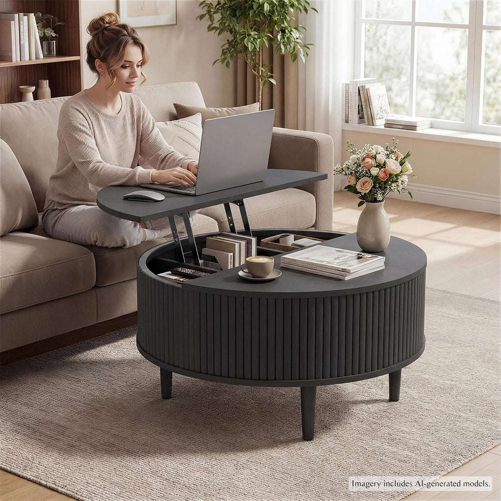 31.5" Round Coffee Table with Lifting Top, Storage for Living Room, Black