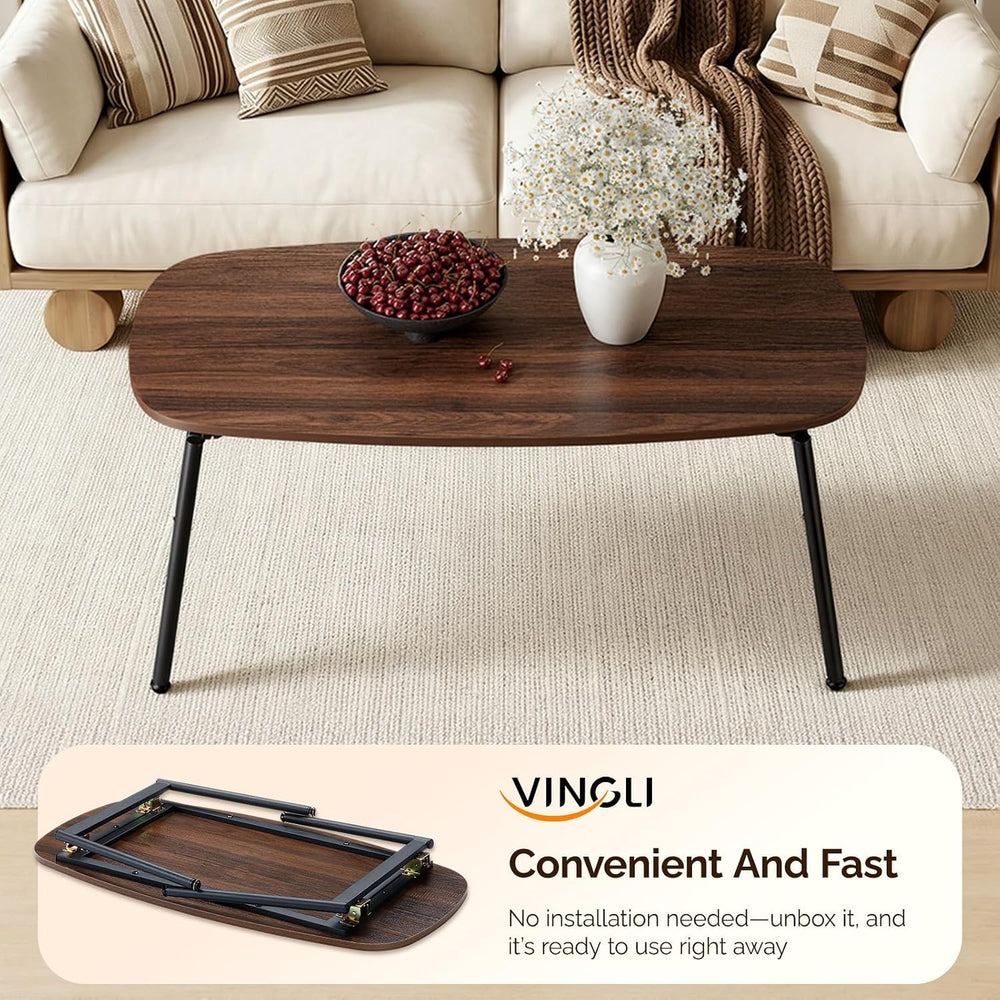 VINGLI 31.5" Folding Coffee Table Small, No Assembly Needed, Walnut