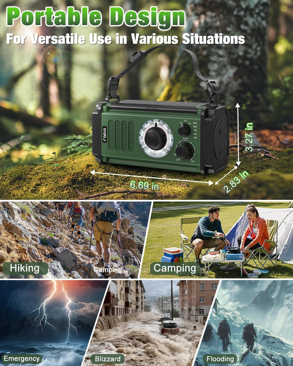 10000mAh/37000mWh Emergency Radio, Solar Radio, Hand Crank Radio, NOAA AM FM ...