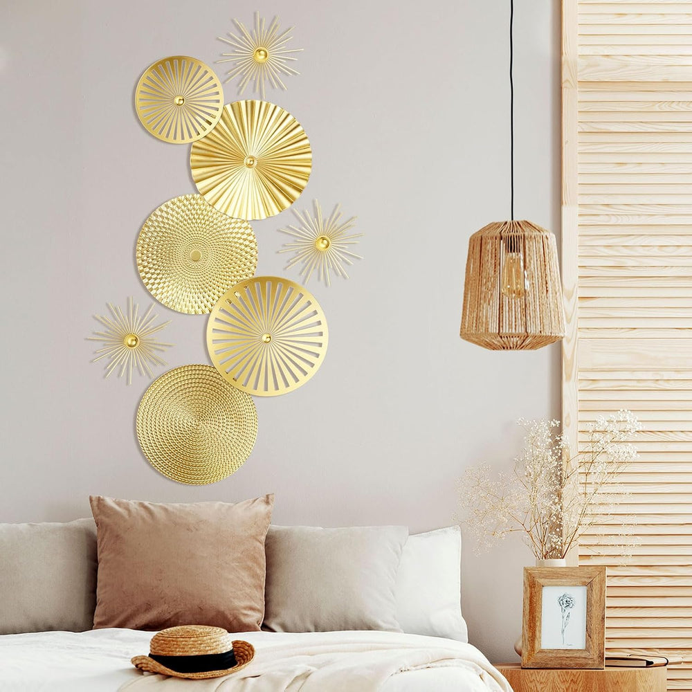 Gold 8 Pcs Wall Decor Round Modern Metal Plate Art